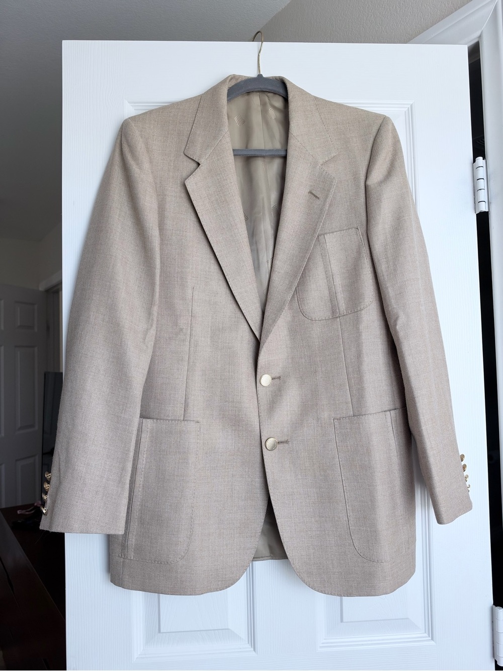 Vintage 80s Lanvin Paris New York Blazer Beige Harris & Frank Patch Pocket 40R